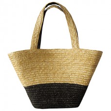 Straw Tote – 12 PCS Woven Wheat Straw Tote - 2 Tones - Black - BG-R11052BK